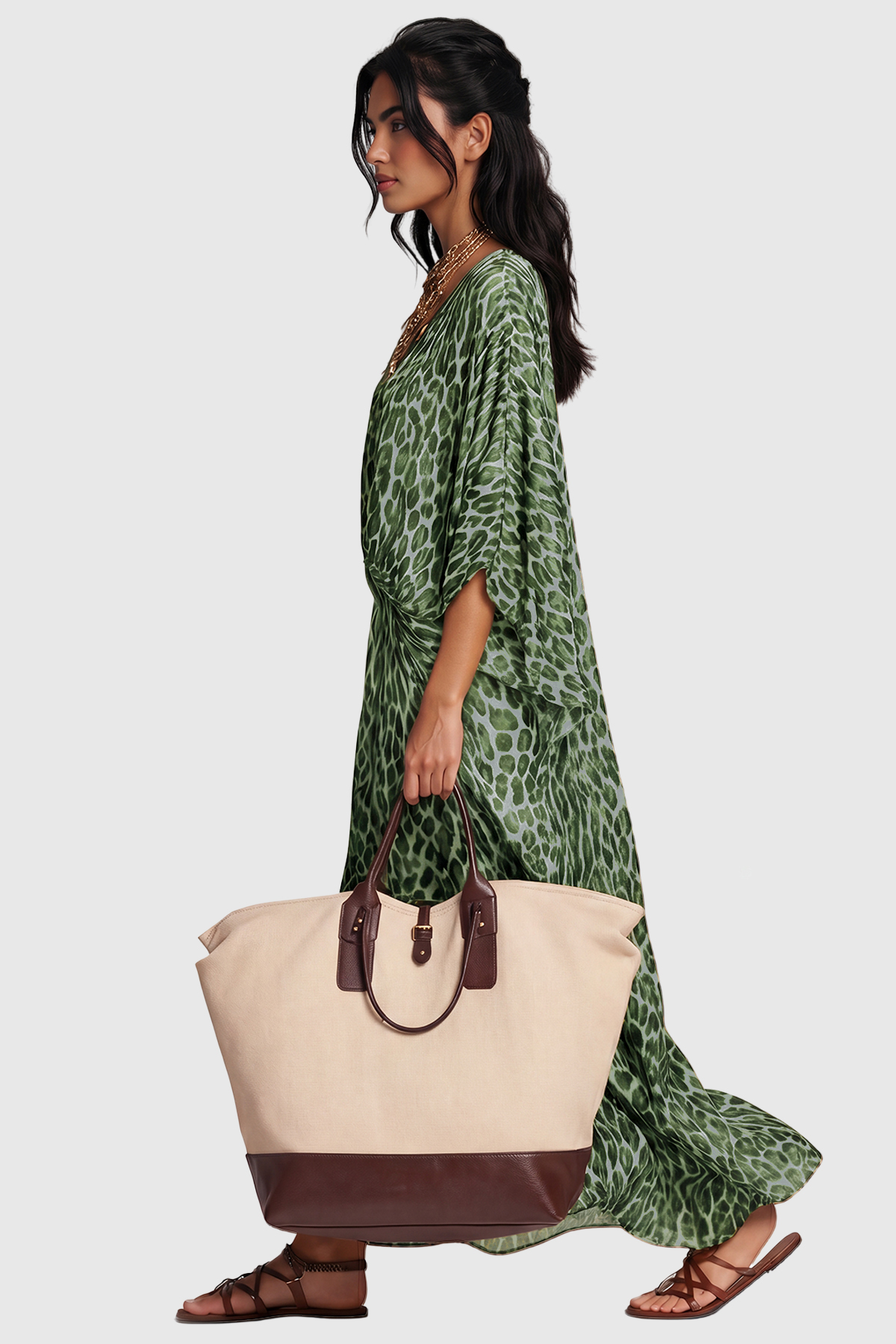 Invidia V Neck Leopard Maxi Dress In Green