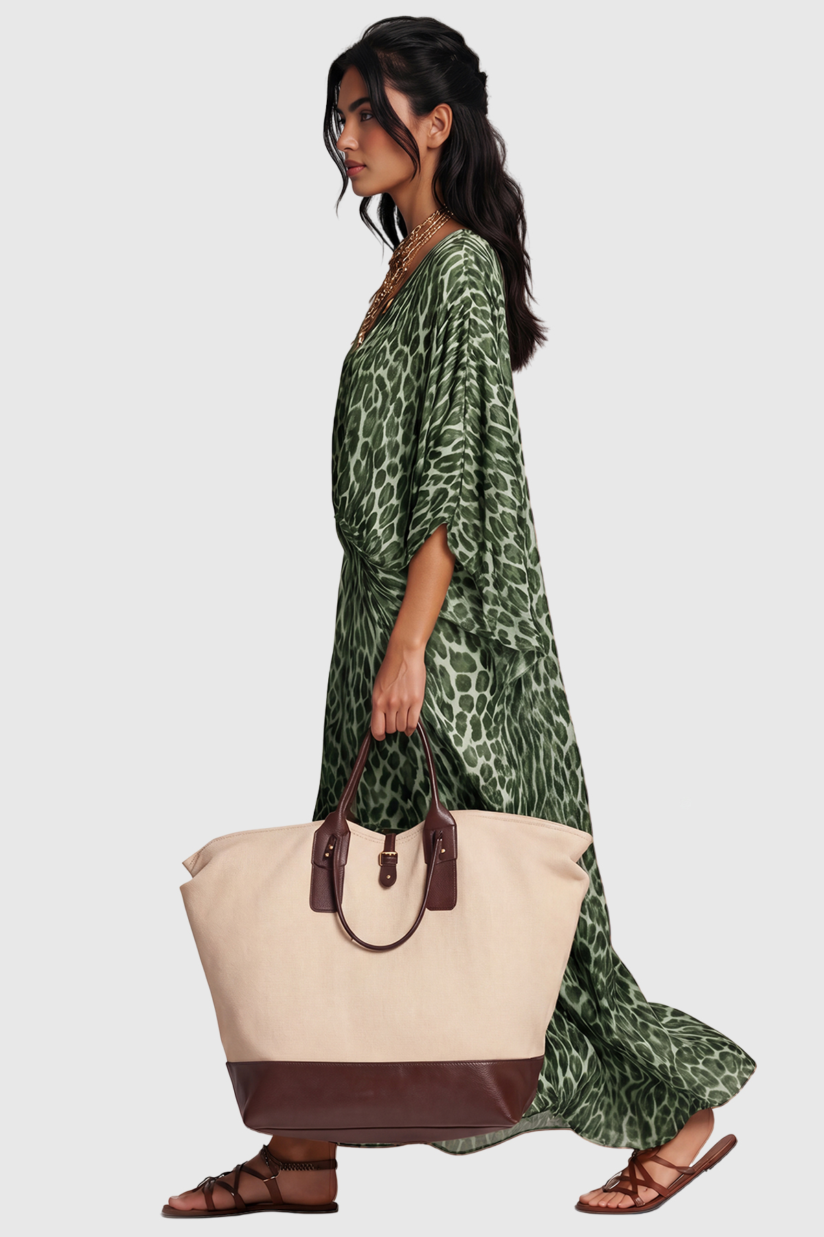 Invidia V Neck Leopard Maxi Dress In Green