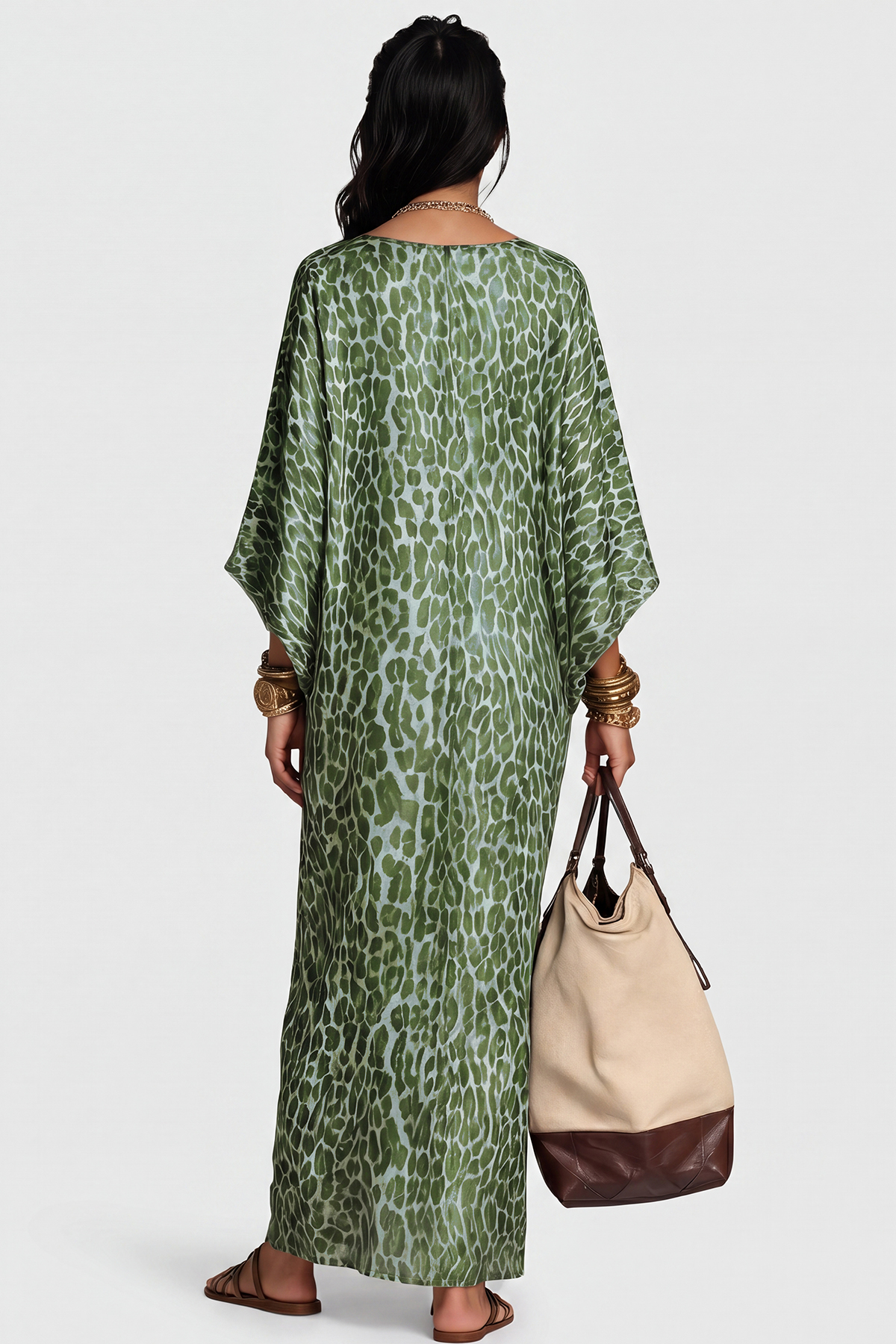 Invidia V Neck Leopard Maxi Dress In Green