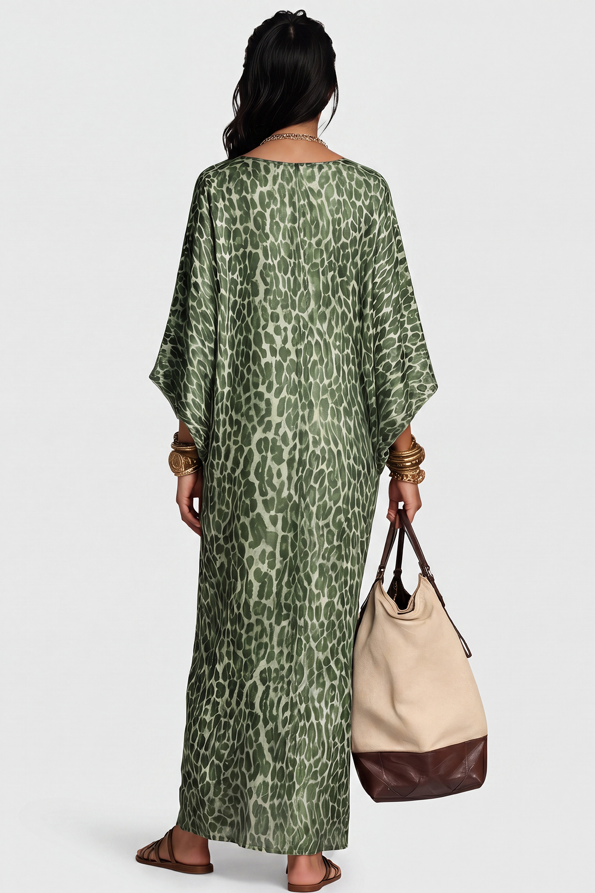Invidia V Neck Leopard Maxi Dress In Green