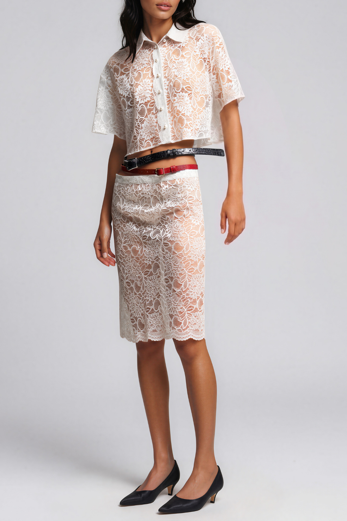 Inyene Lace Shirt Skirt Set