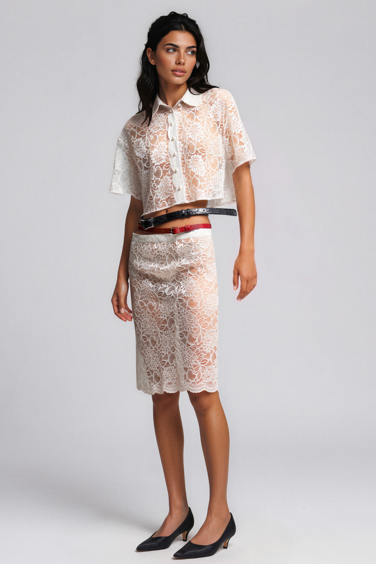 Inyene Lace Shirt Skirt Set