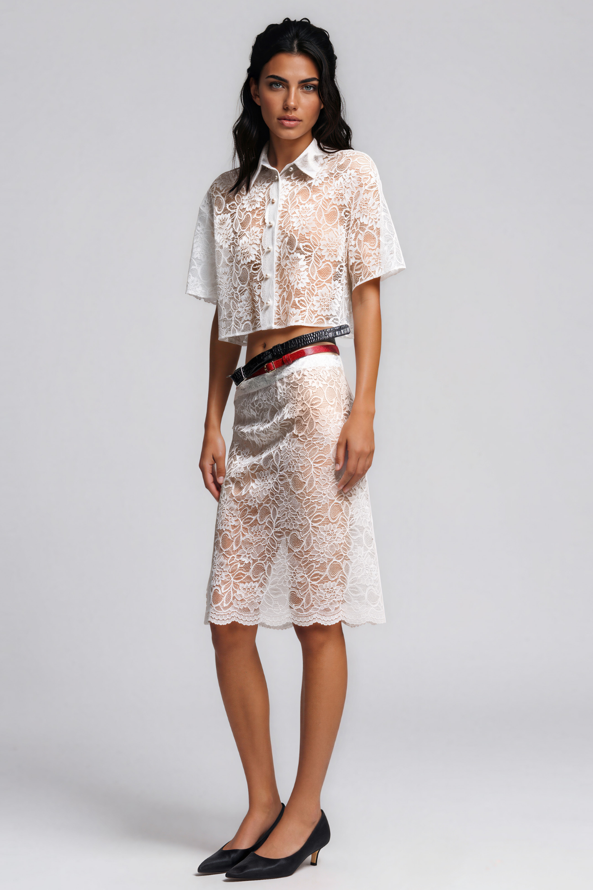 Inyene Lace Shirt Skirt Set