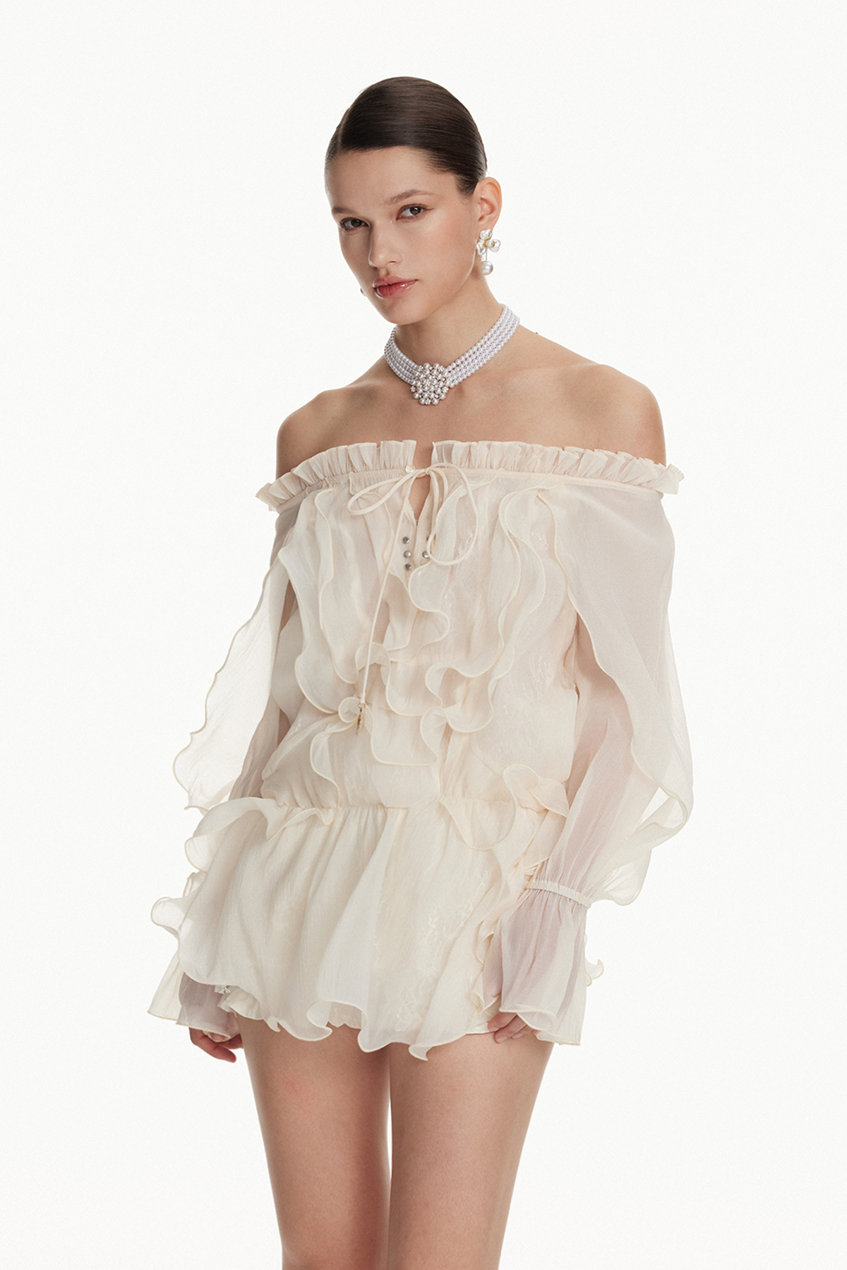 Ioane Off Shoulder Ruffle Mini Dress
