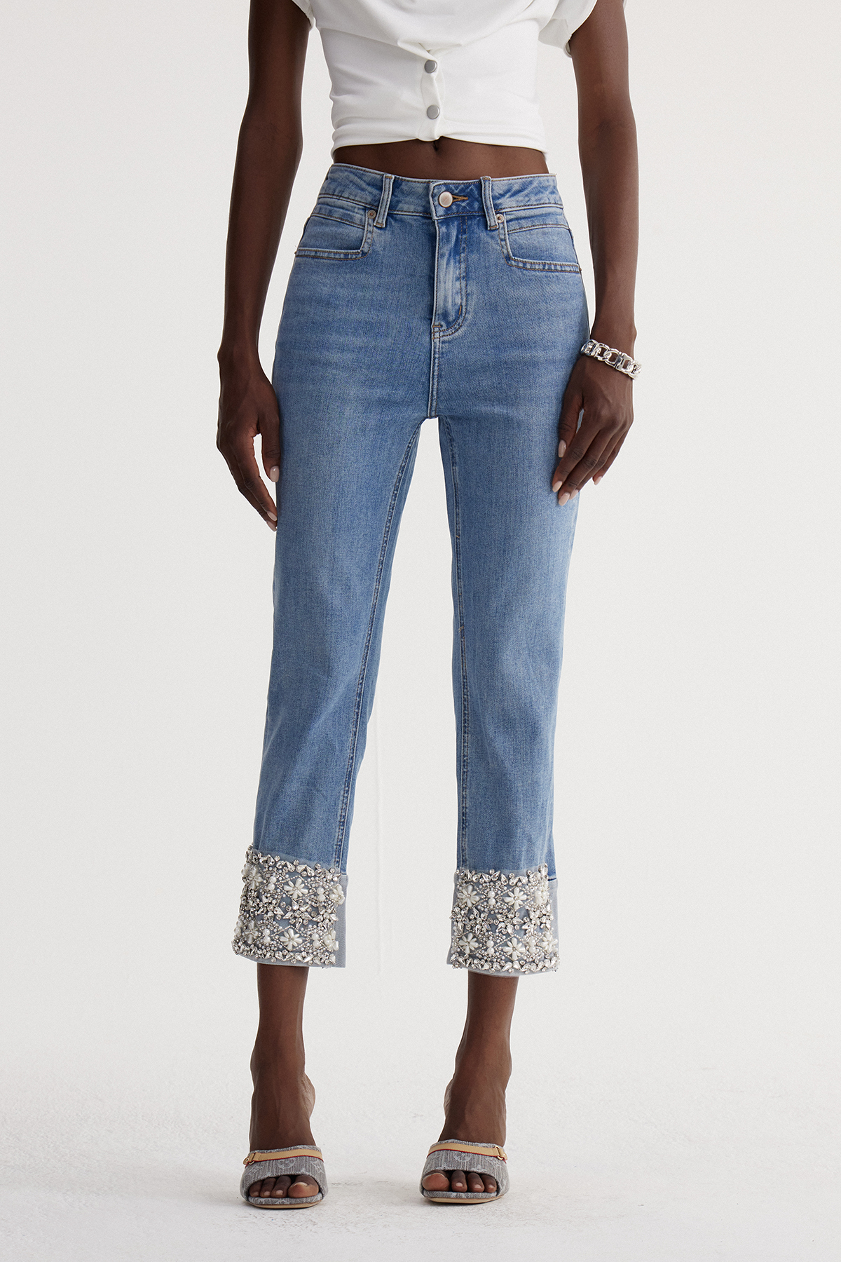 Iocasta Rhinestone Barrel Jeans