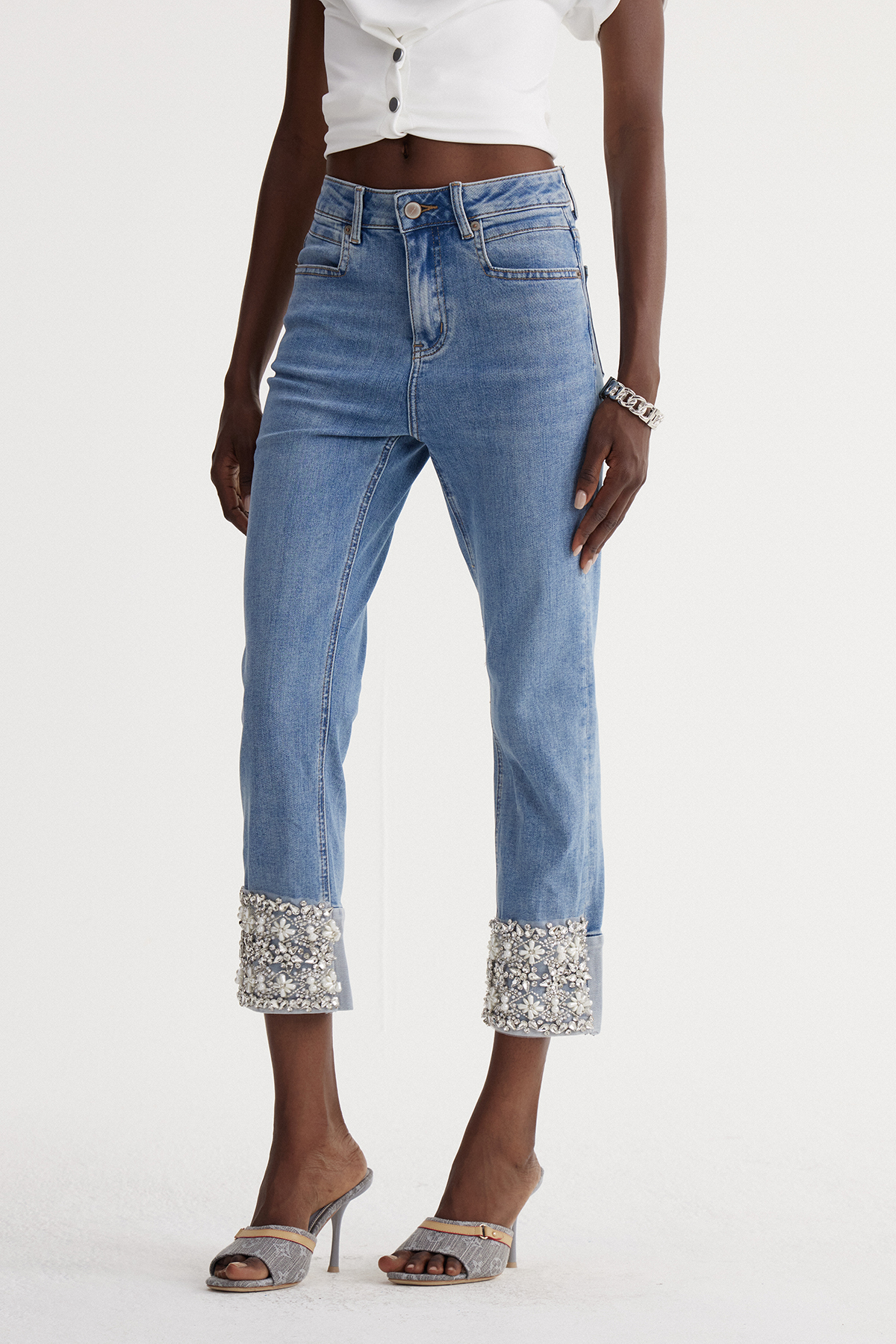 Iocasta Rhinestone Barrel Jeans