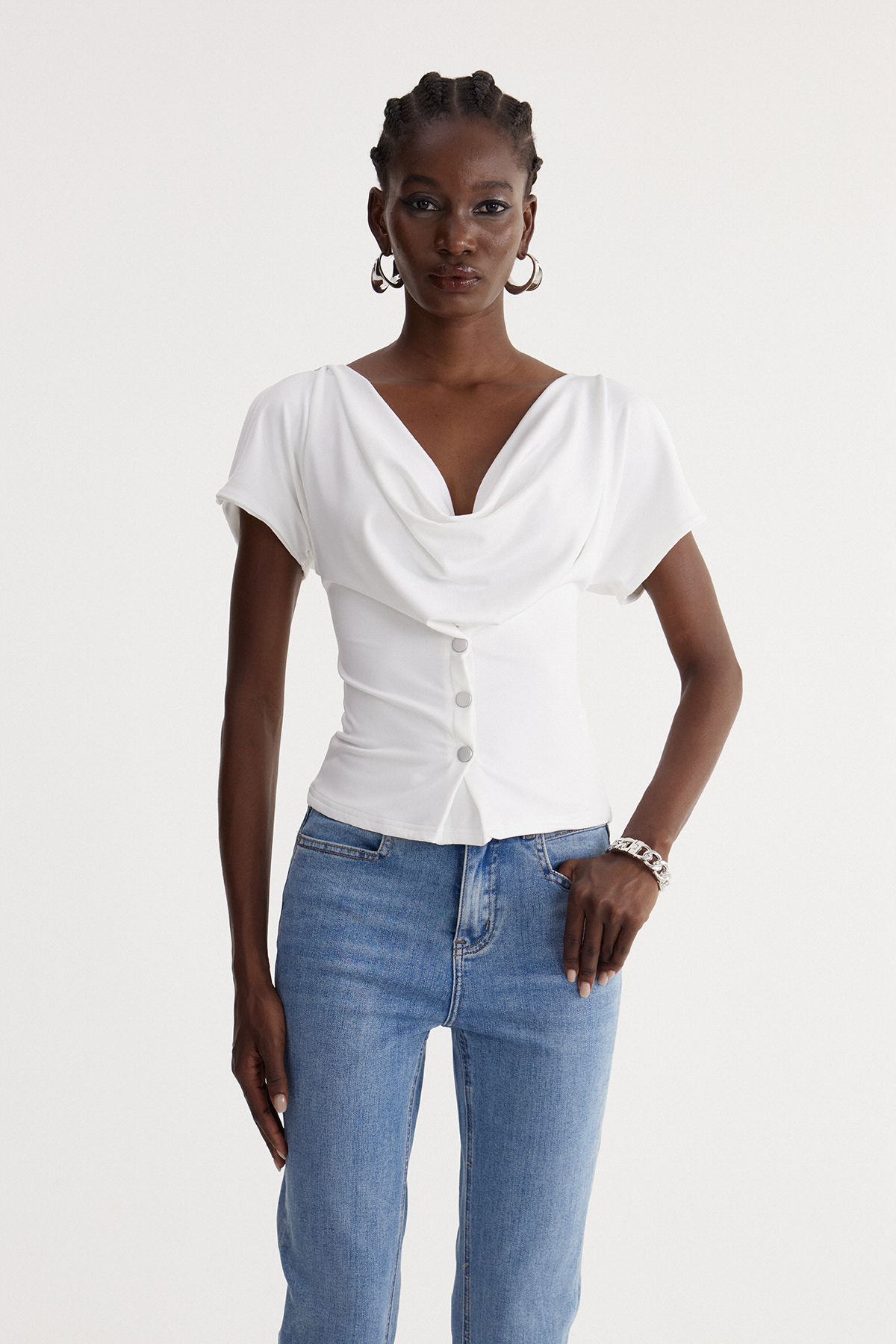 Iodocus Cowl Neck Top In White