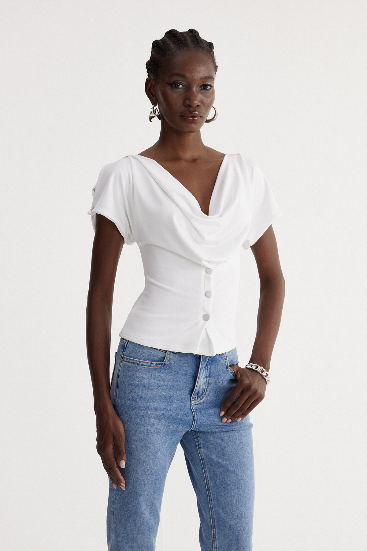Iodocus Cowl Neck Top In White