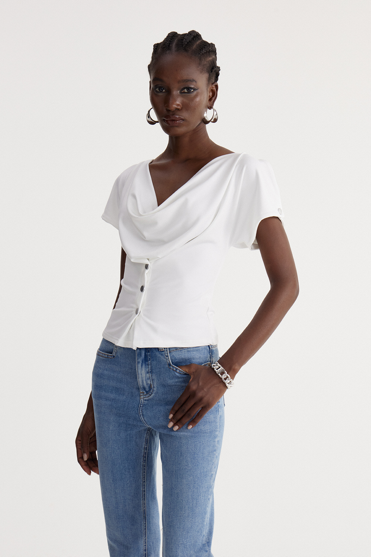 Iodocus Cowl Neck Top In White