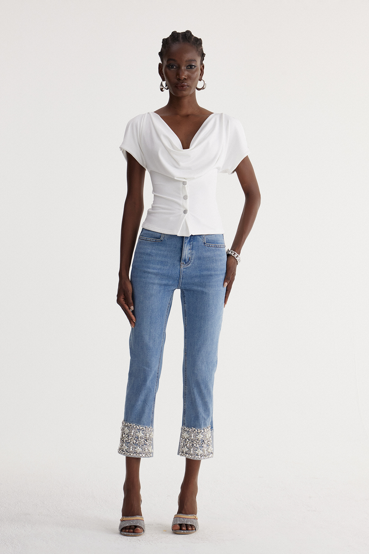 Iodocus Cowl Neck Top In White