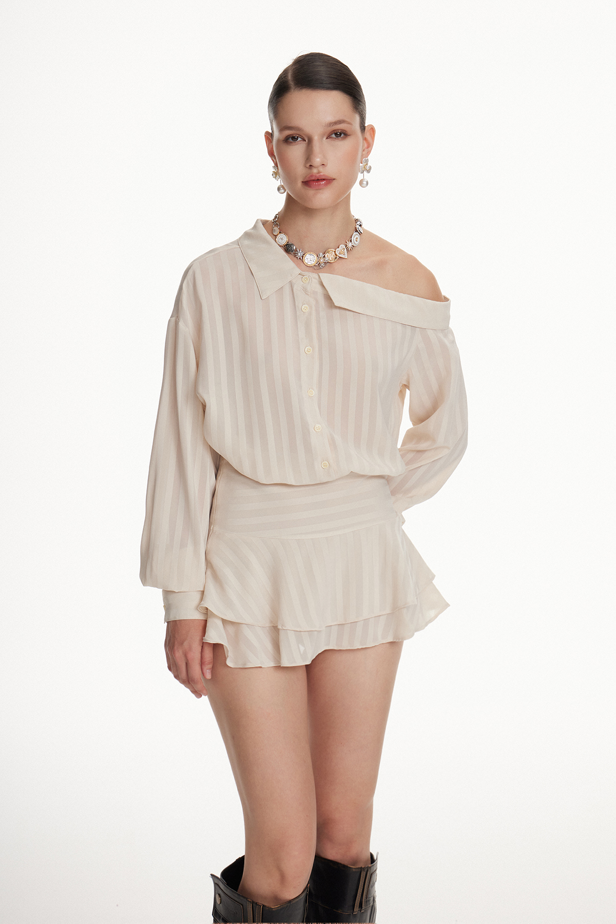 Iohel Asymmetric Ruffle Mini Dress