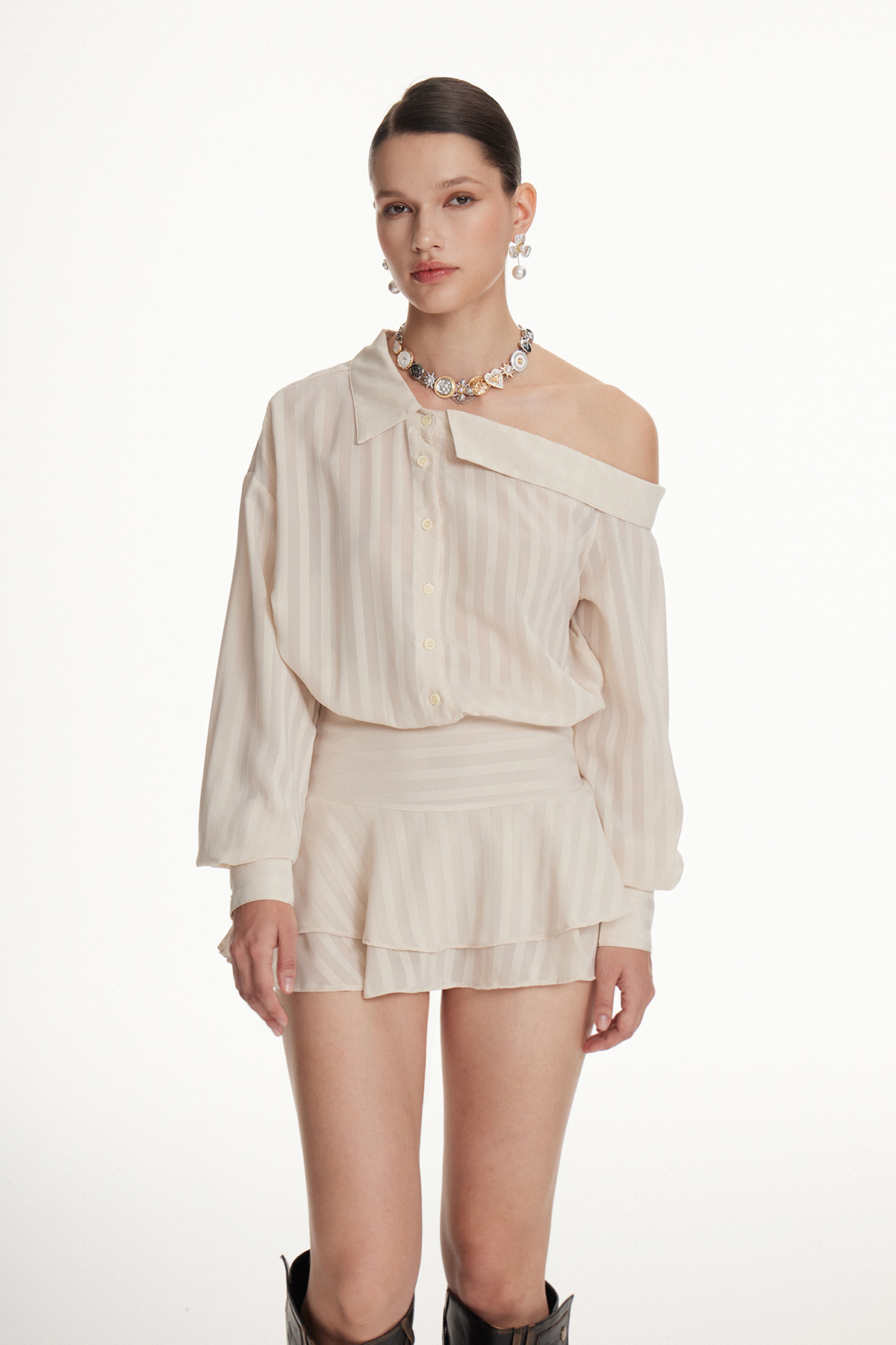 Iohel Asymmetric Ruffle Mini Dress