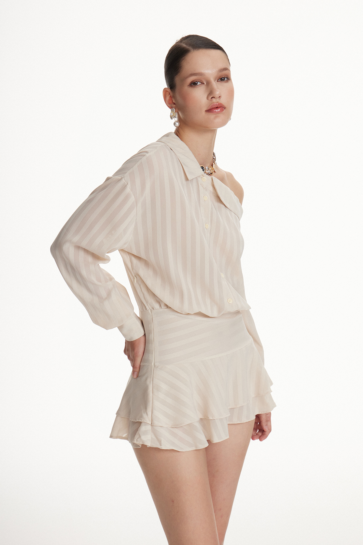 Iohel Asymmetric Ruffle Mini Dress