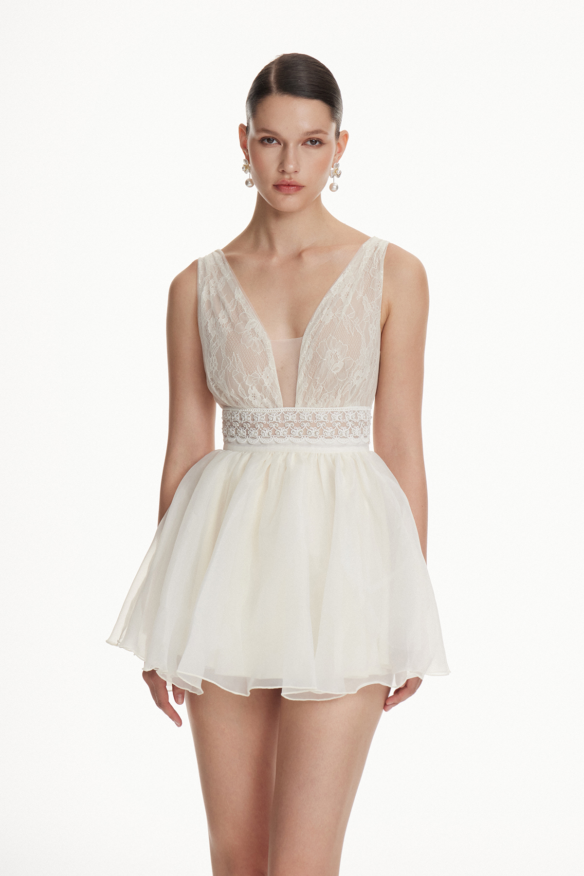 Iolanta Sleeveless Lace Ruffle Mini Dress