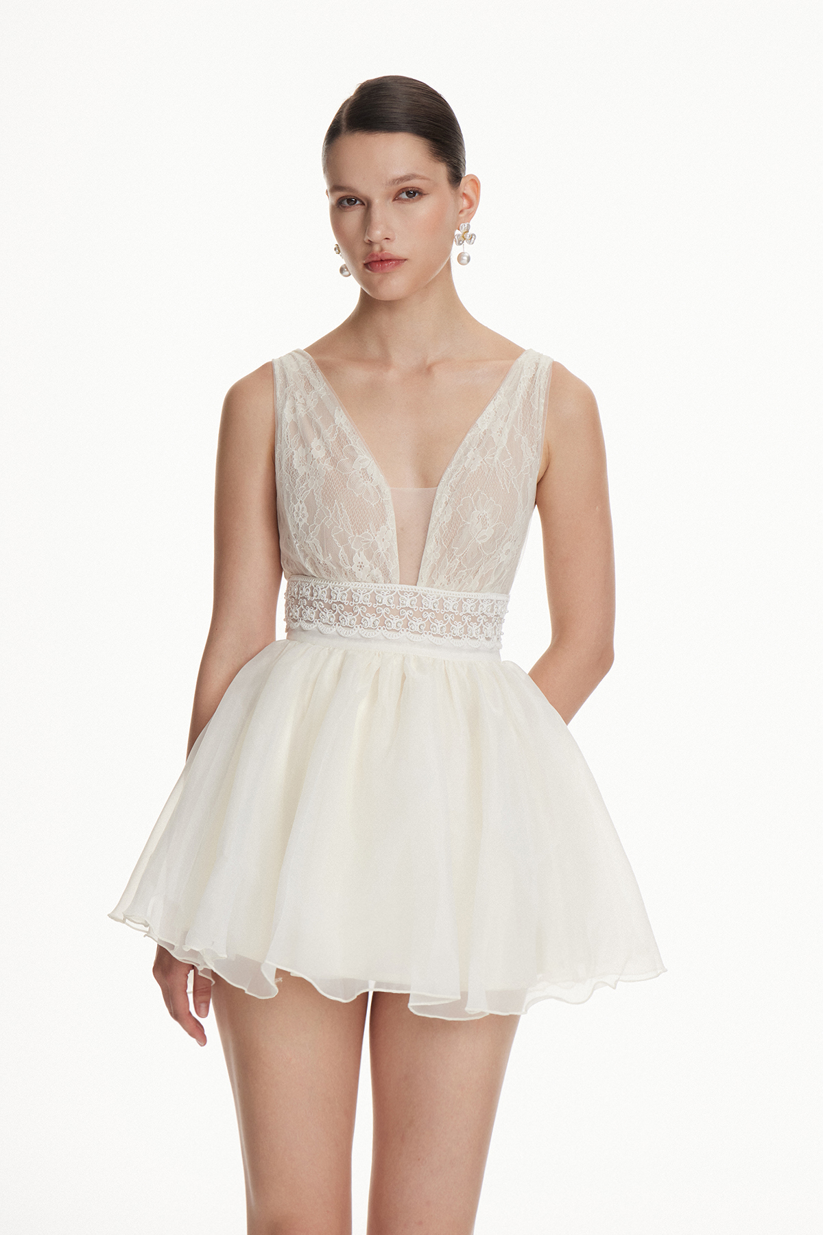 Iolanta Sleeveless Lace Ruffle Mini Dress