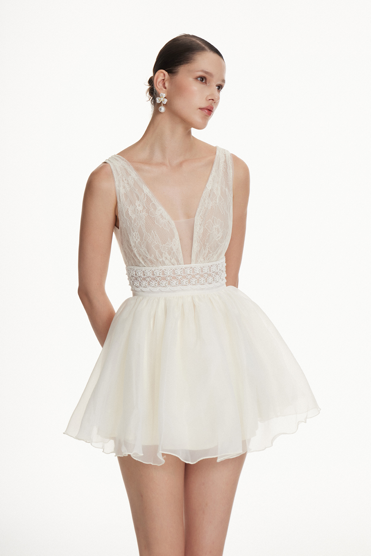 Iolanta Sleeveless Lace Ruffle Mini Dress