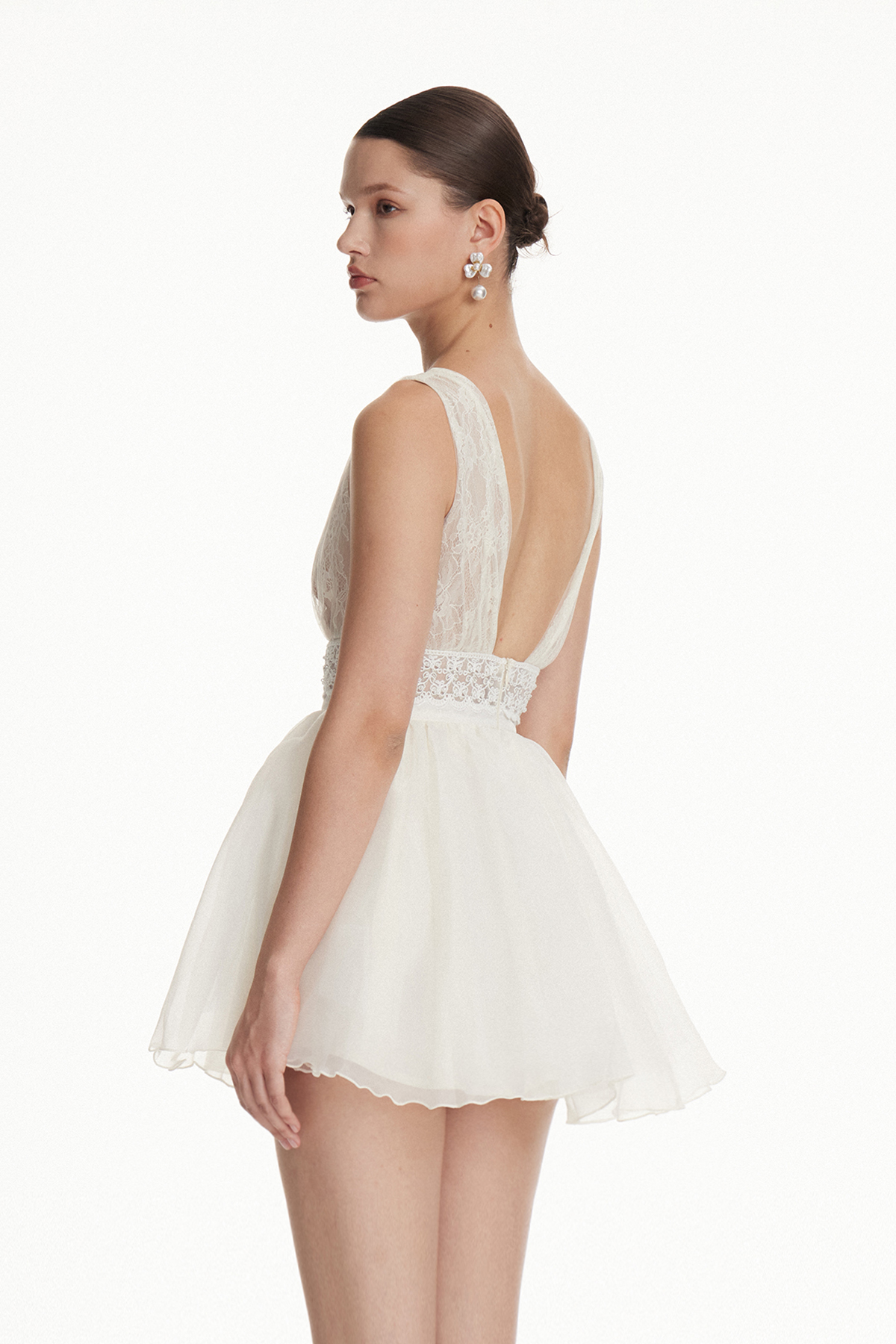 Iolanta Sleeveless Lace Ruffle Mini Dress