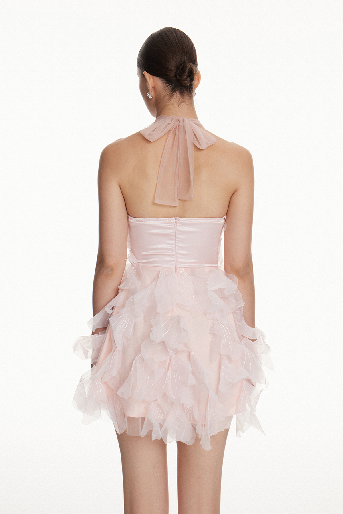 Iole Halter Neck Mesh Flower Mini Dress