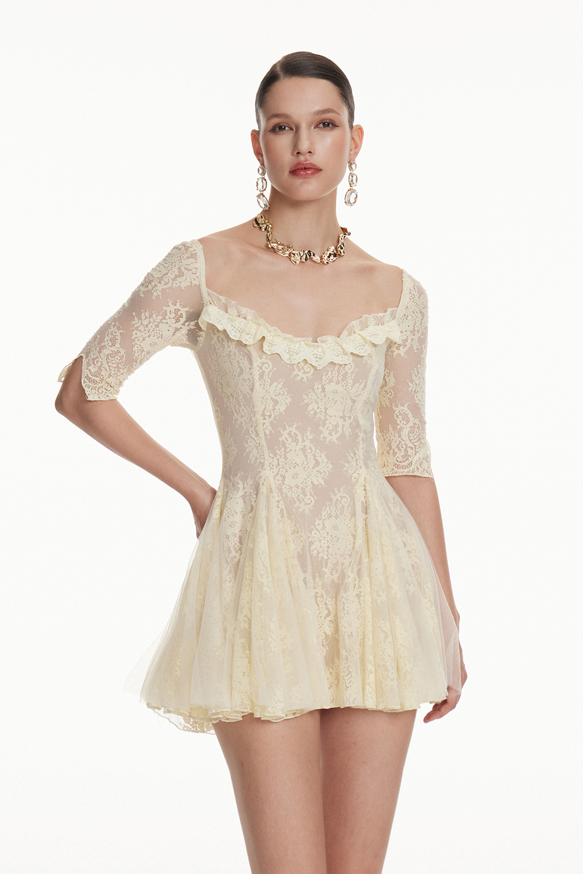 Ionas Lace Flared Mini Dress