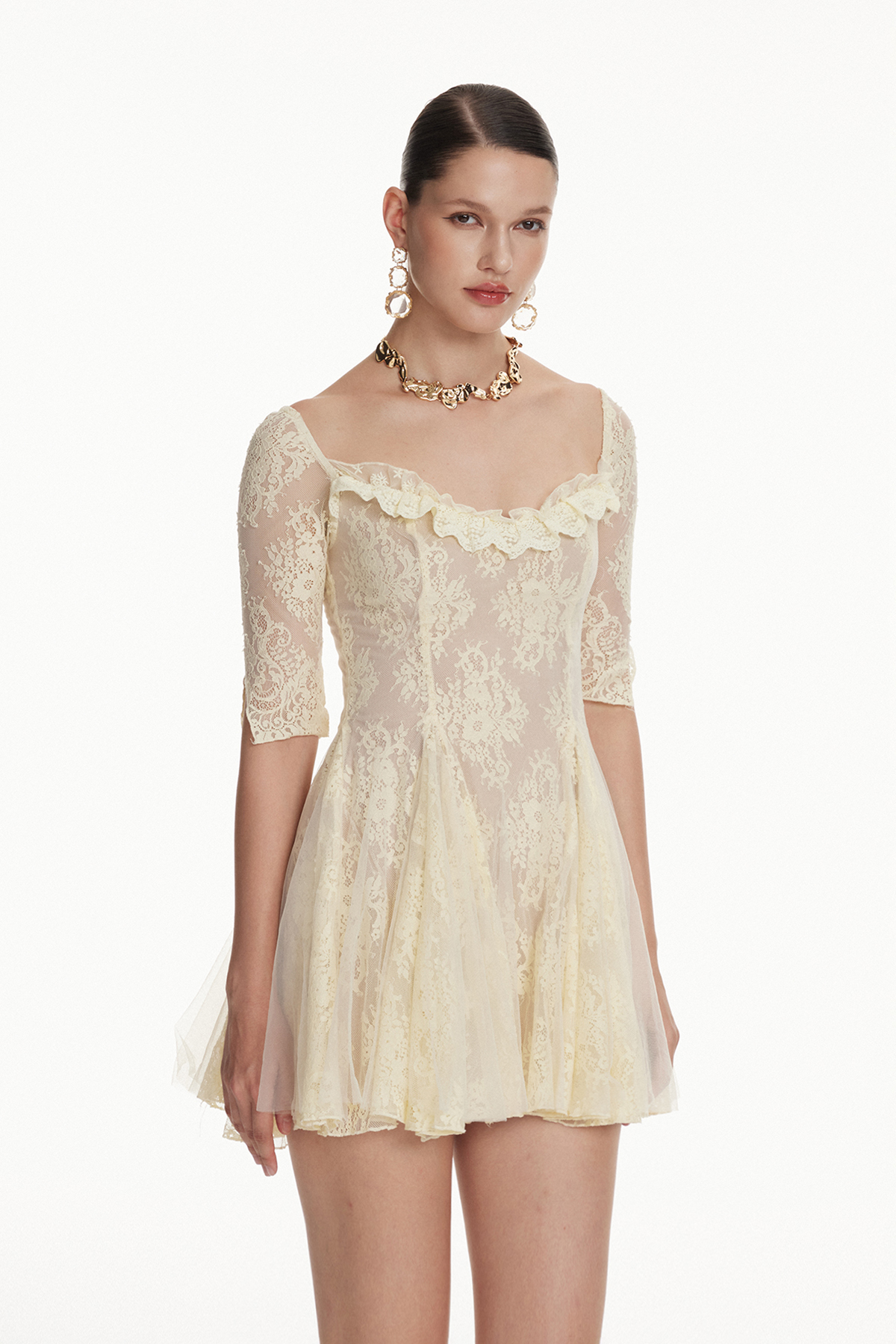 Ionas Lace Flared Mini Dress