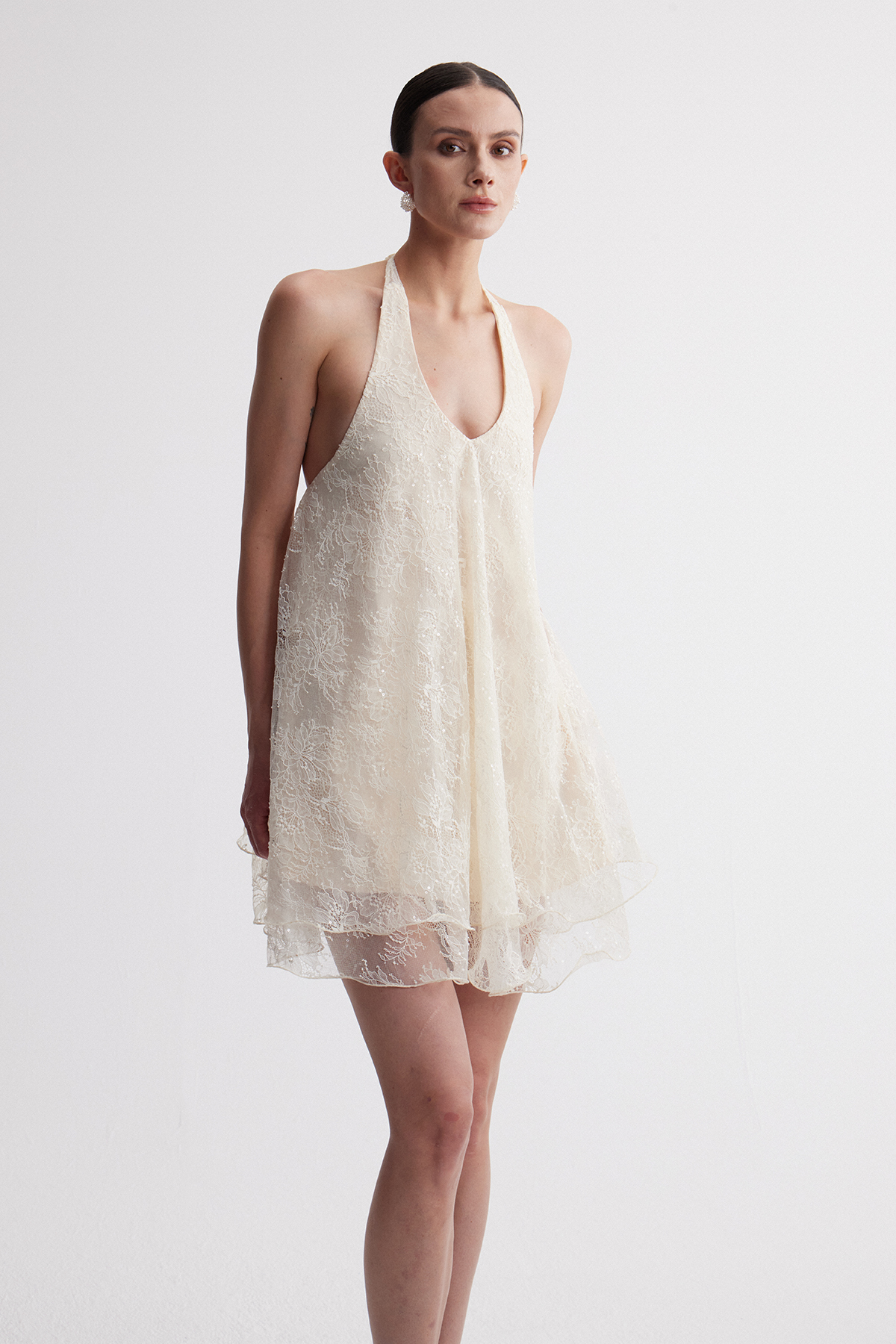 Ionathan Halter Neck Rhinestone Mini Dress
