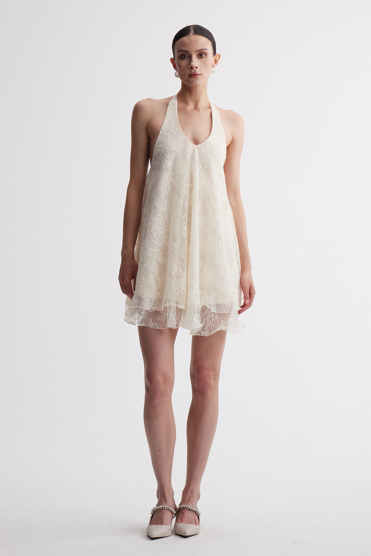 Ionathan Halter Neck Rhinestone Mini Dress