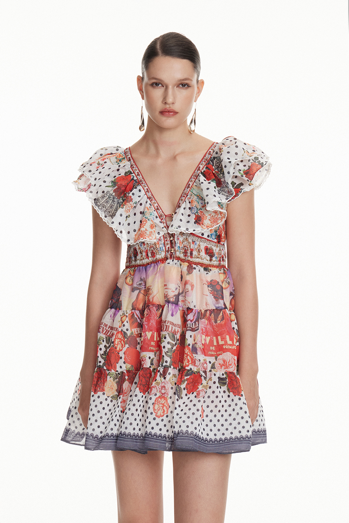 Ionica Ruffle Dot Print Mini Dress