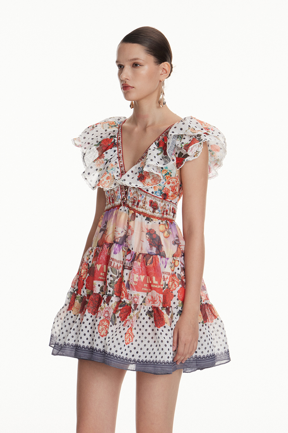 Ionica Ruffle Dot Print Mini Dress