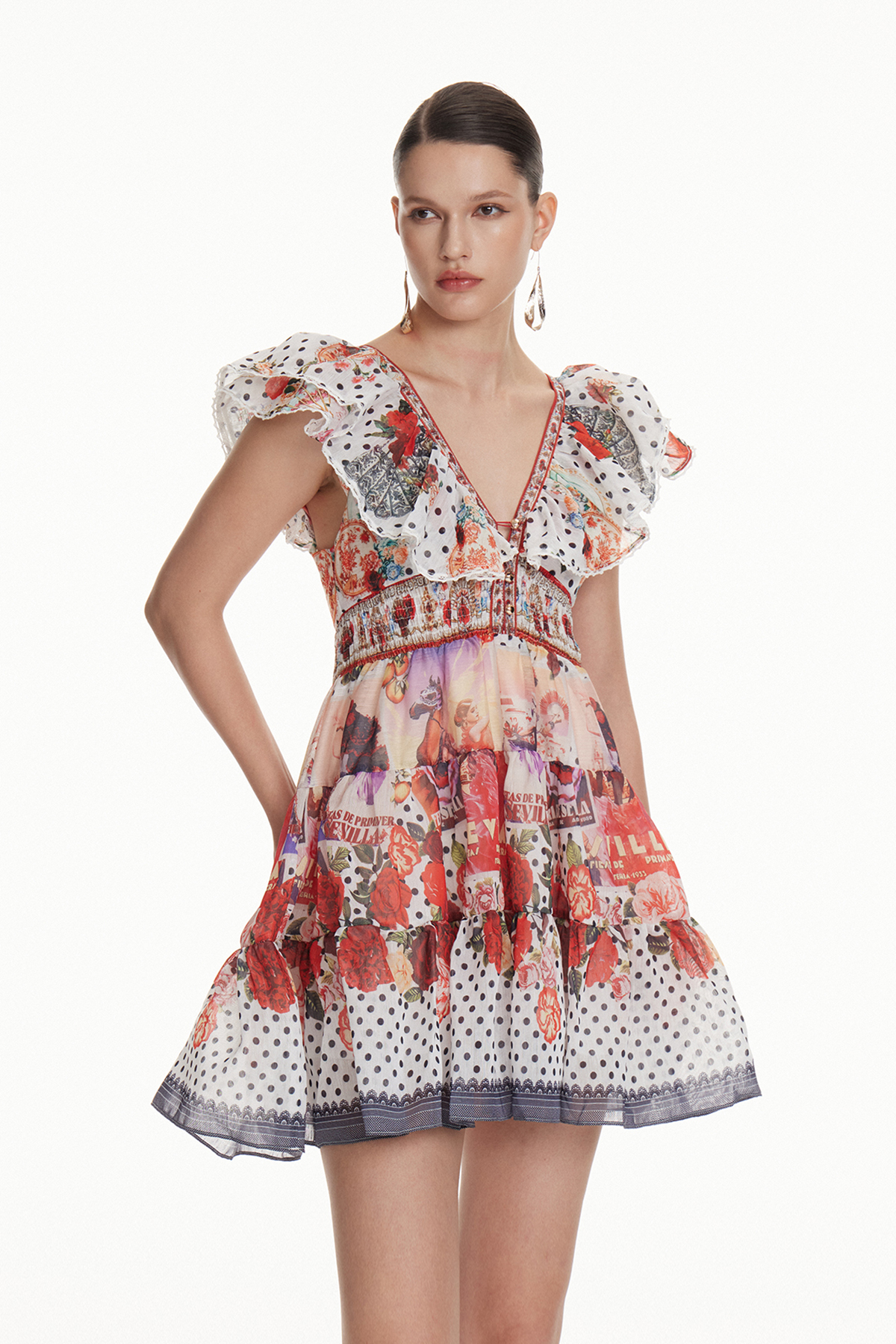 Ionica Ruffle Dot Print Mini Dress