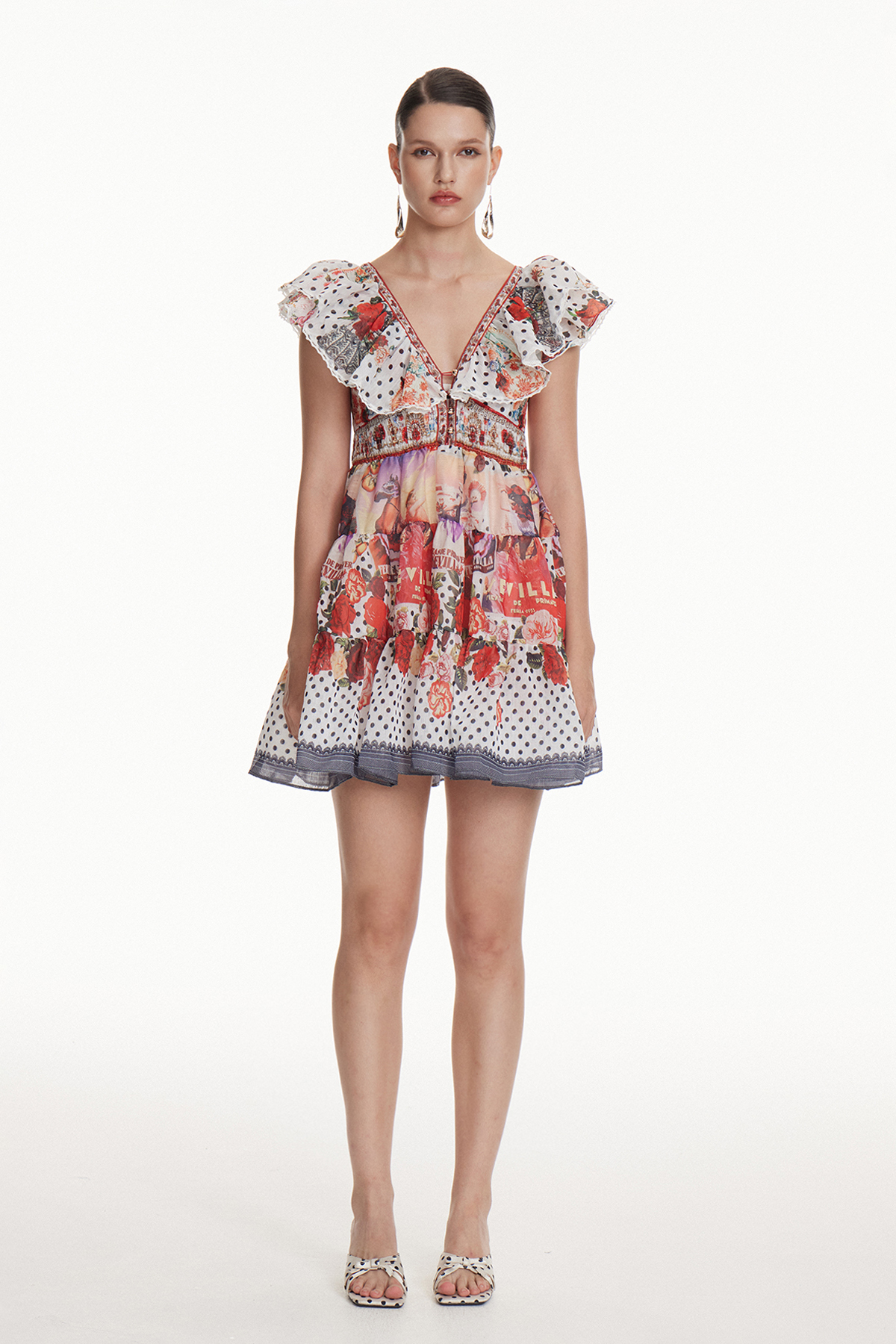 Ionica Ruffle Dot Print Mini Dress