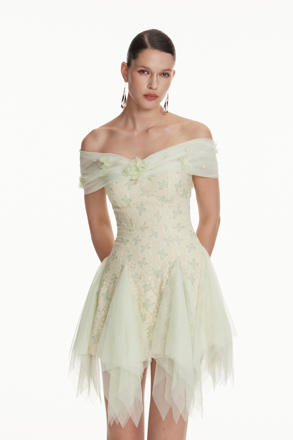 Iordanis Off Shoulder Flower Mini Dress