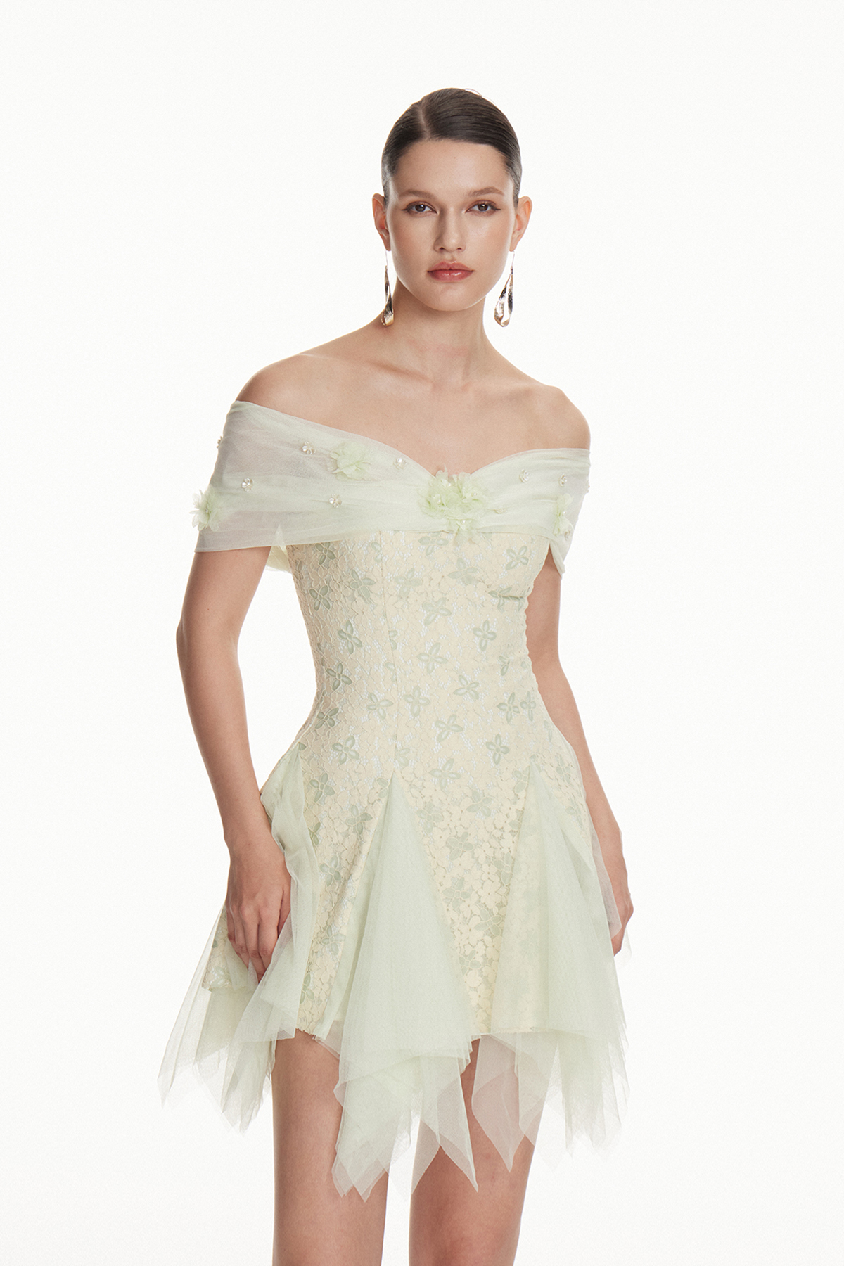 Iordanis Off Shoulder Flower Mini Dress