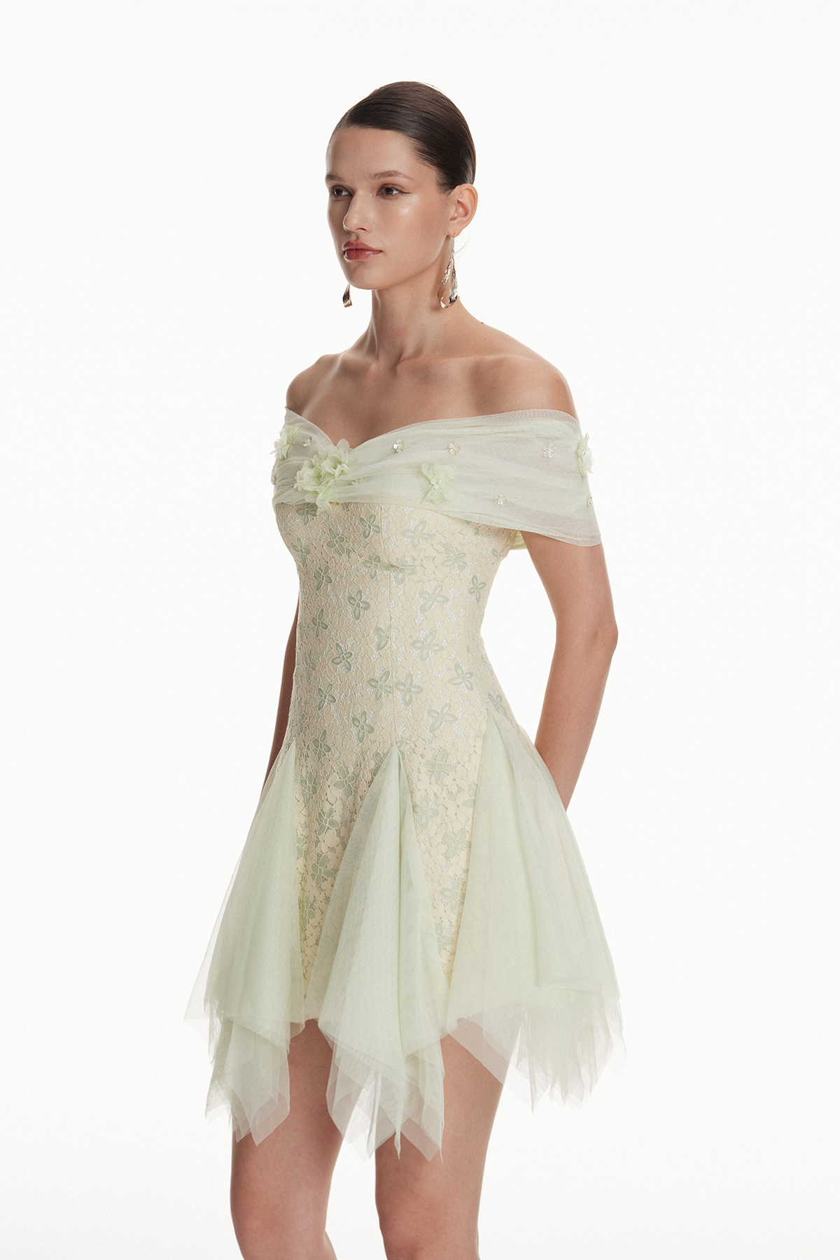 Iordanis Off Shoulder Flower Mini Dress