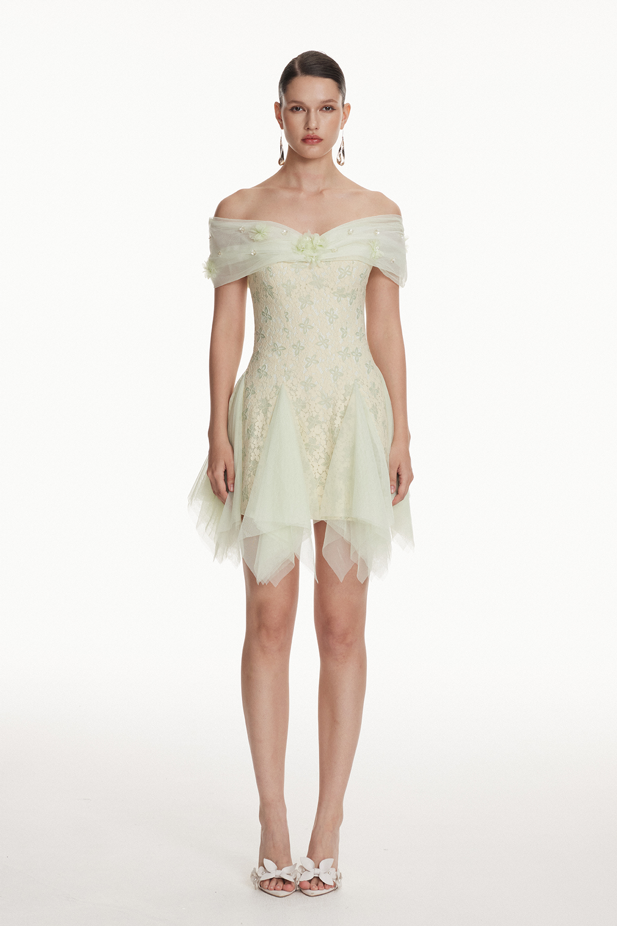 Iordanis Off Shoulder Flower Mini Dress