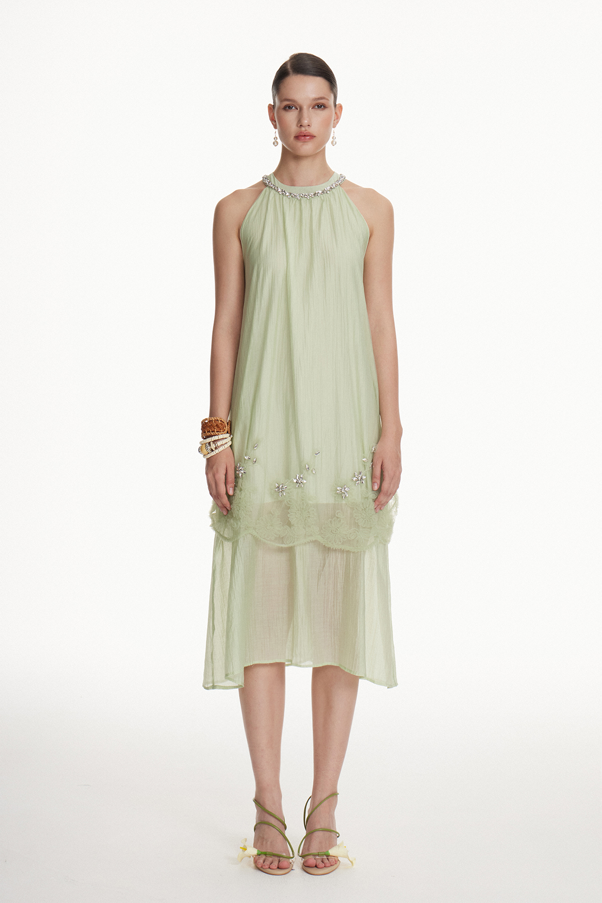 Iordanus Sleeveless Rhinestone Midi Dress