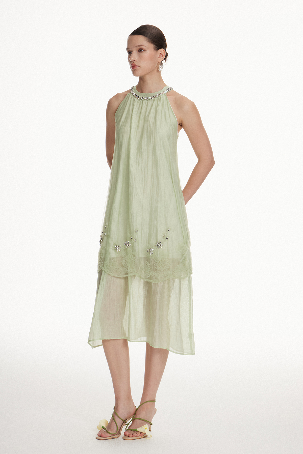 Iordanus Sleeveless Rhinestone Midi Dress