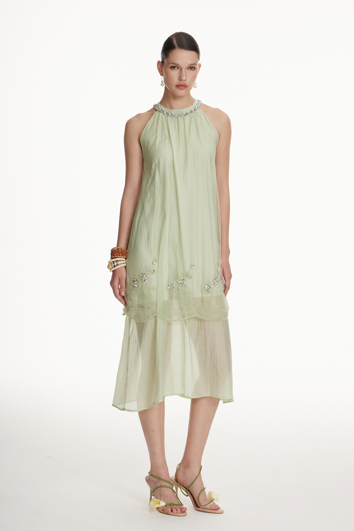 Iordanus Sleeveless Rhinestone Midi Dress