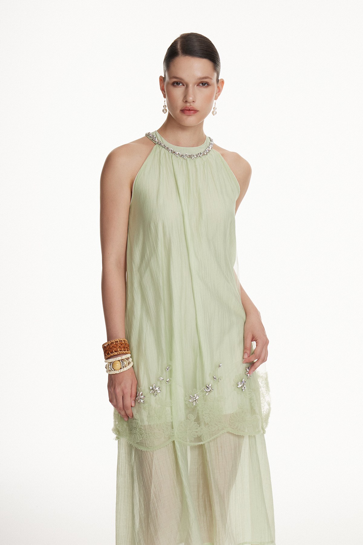 Iordanus Sleeveless Rhinestone Midi Dress