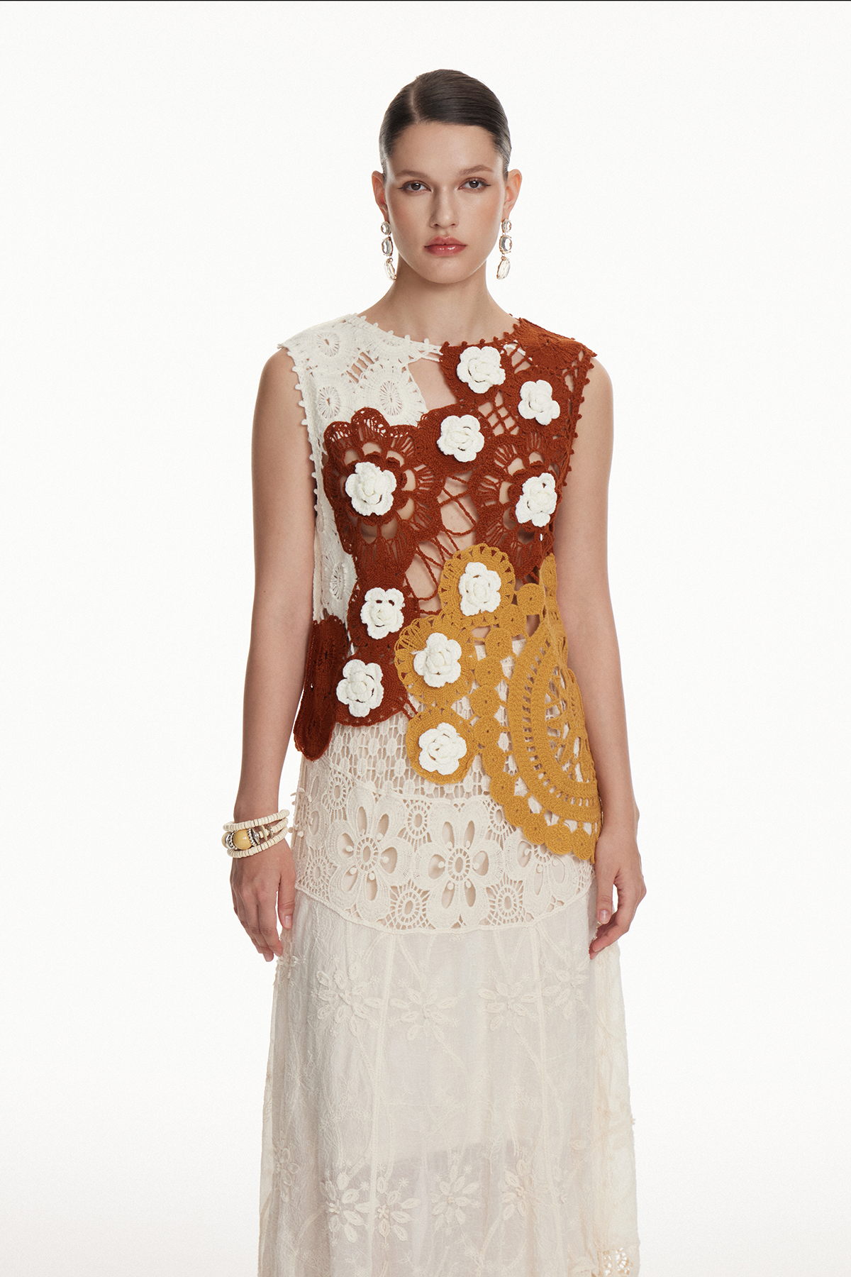 Iorwerth Crochet Flower Top In Brown