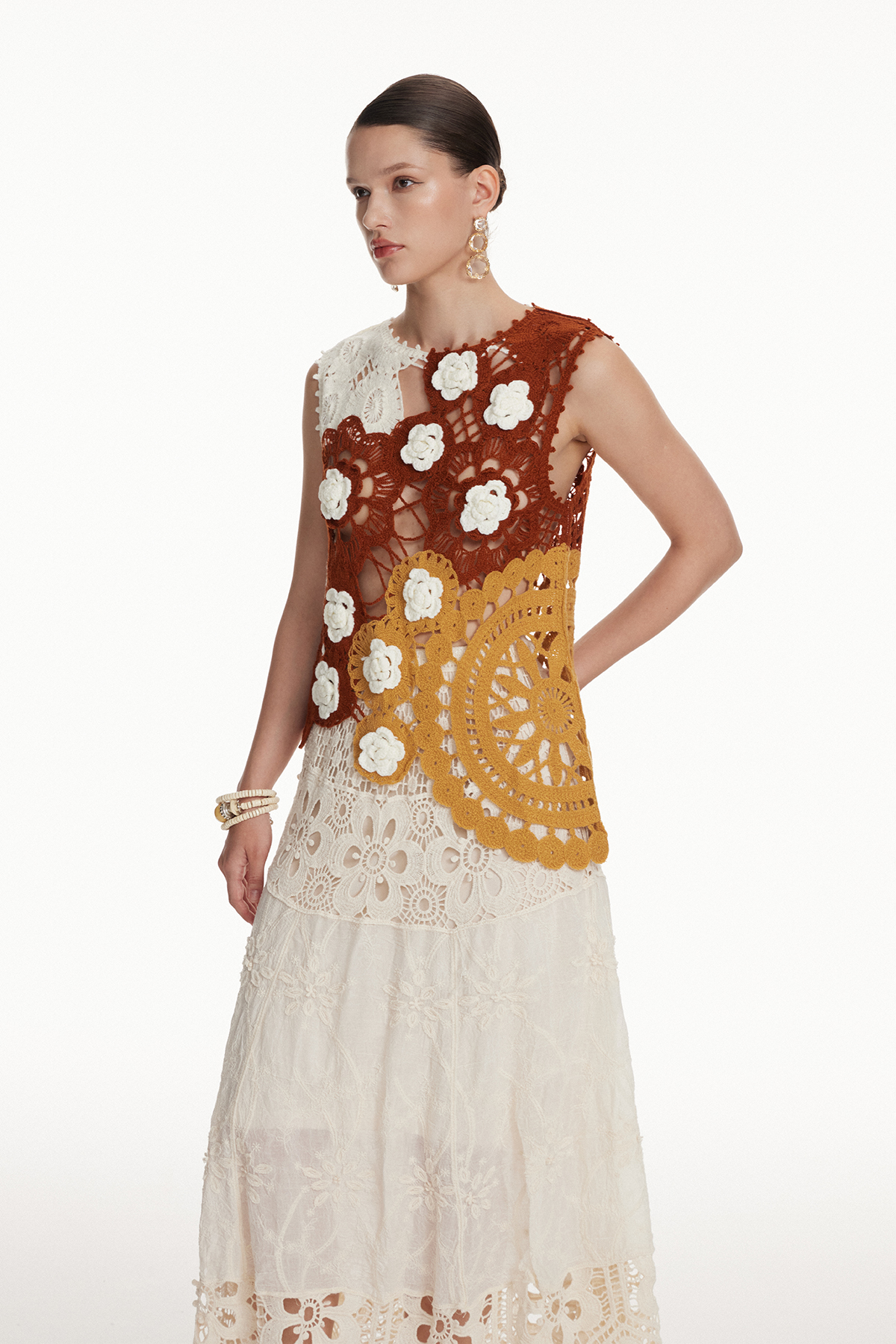 Iorwerth Crochet Flower Top In Brown