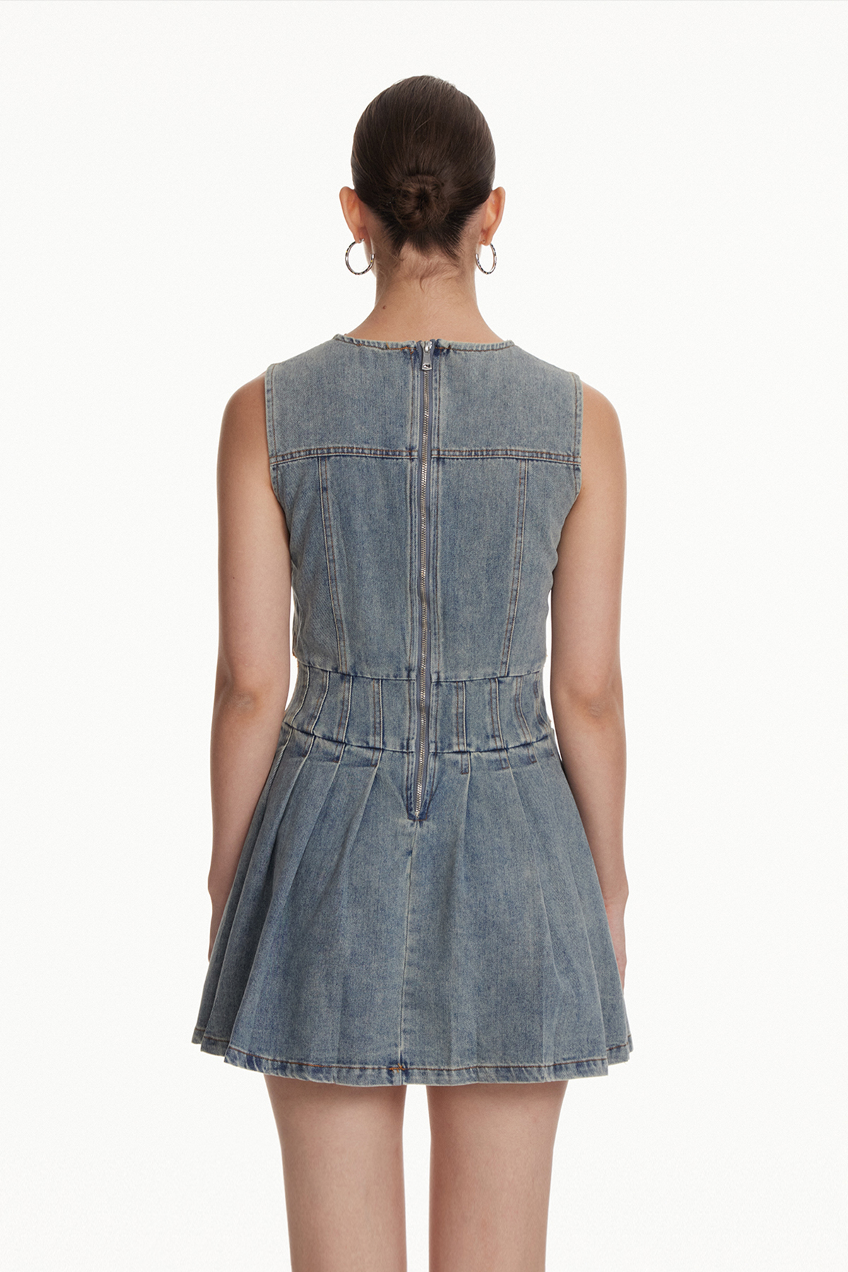 Iosue Denim Bow Pleated Mini Dress