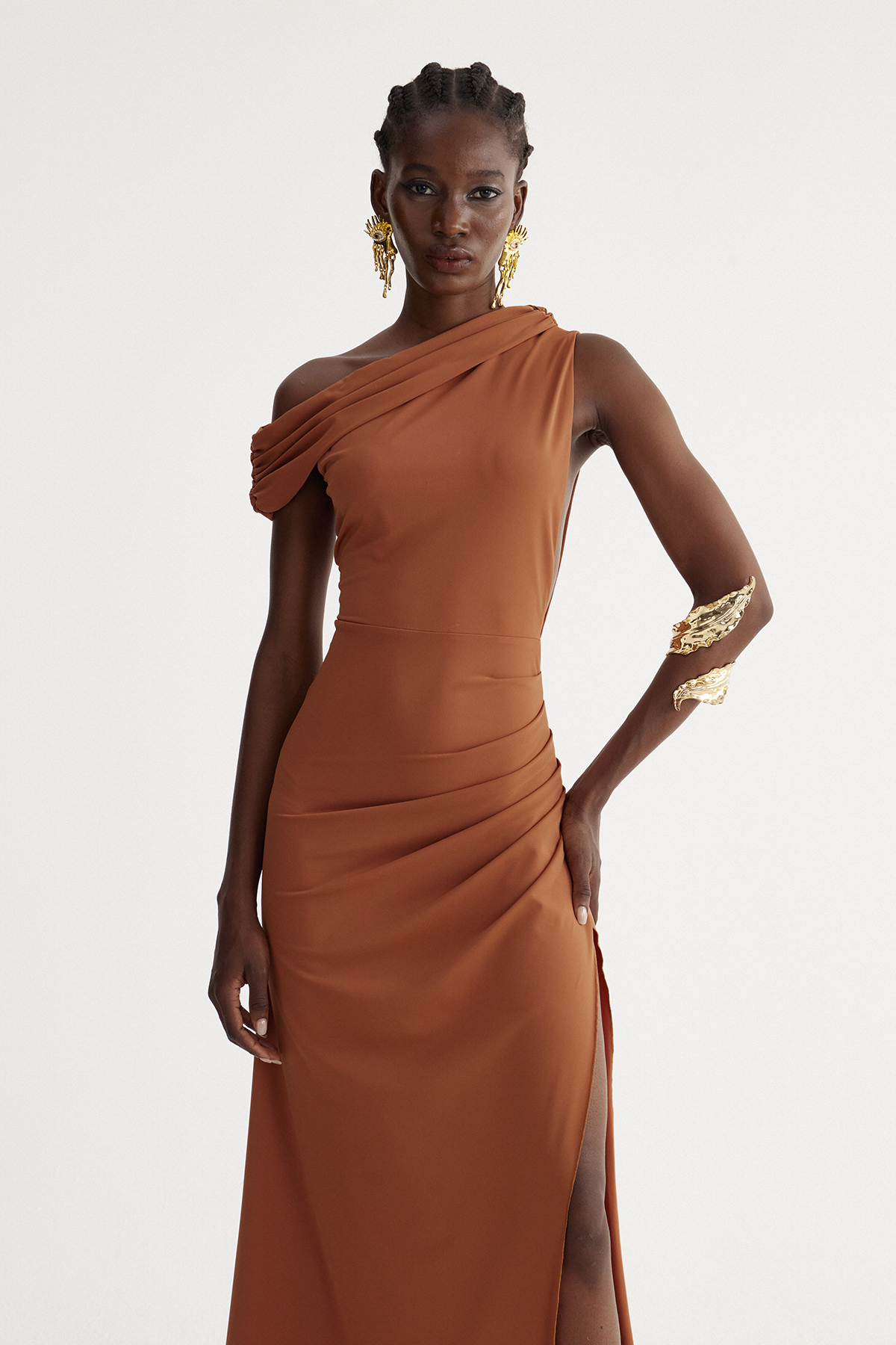 Iou One Shoulder Split Maxi Dress