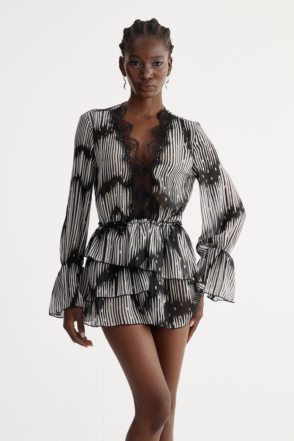 Iouda Lace Tiered Mini Dress