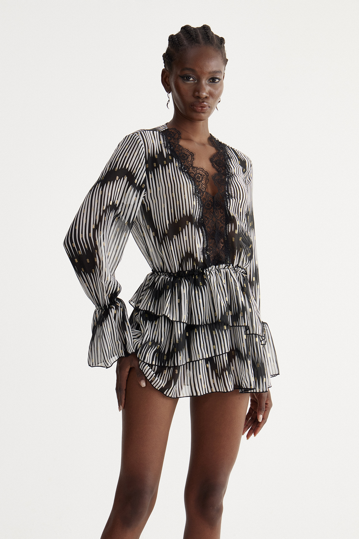 Iouda Lace Tiered Mini Dress