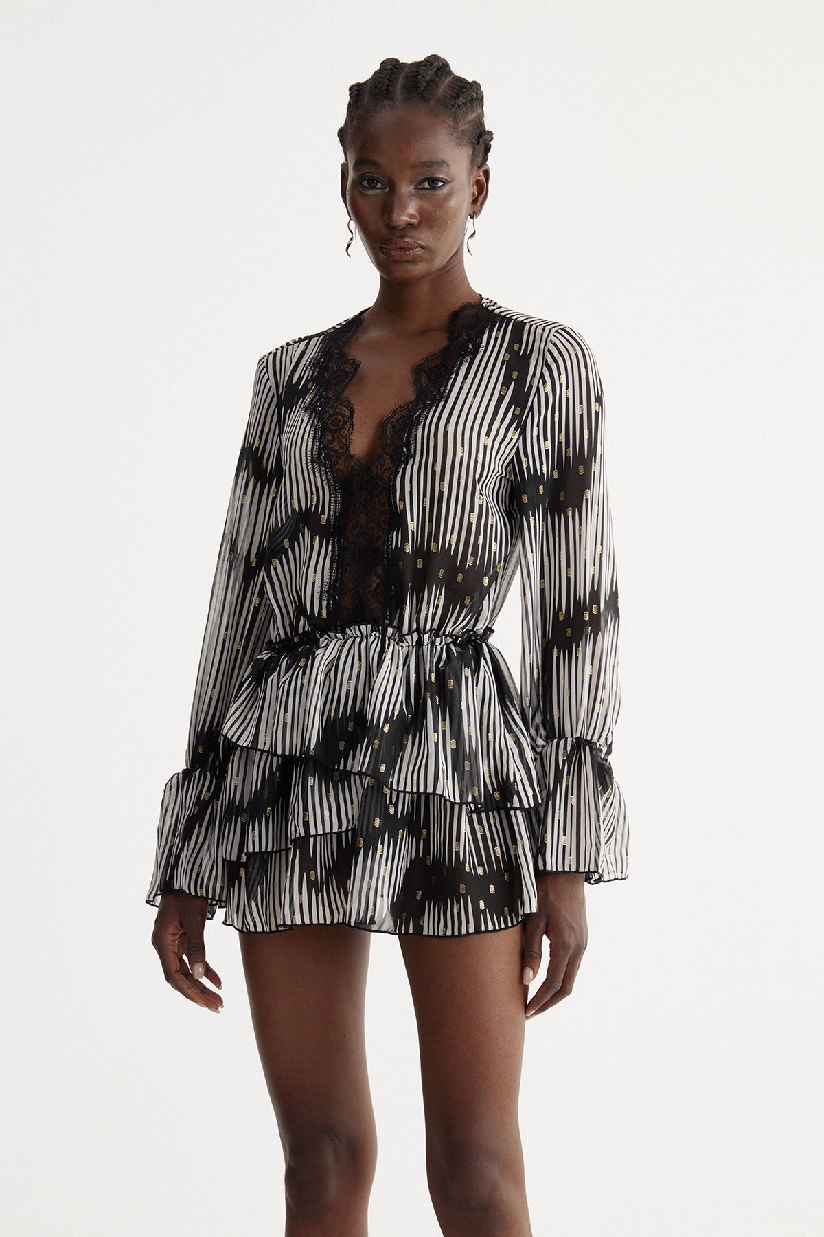 Iouda Lace Tiered Mini Dress
