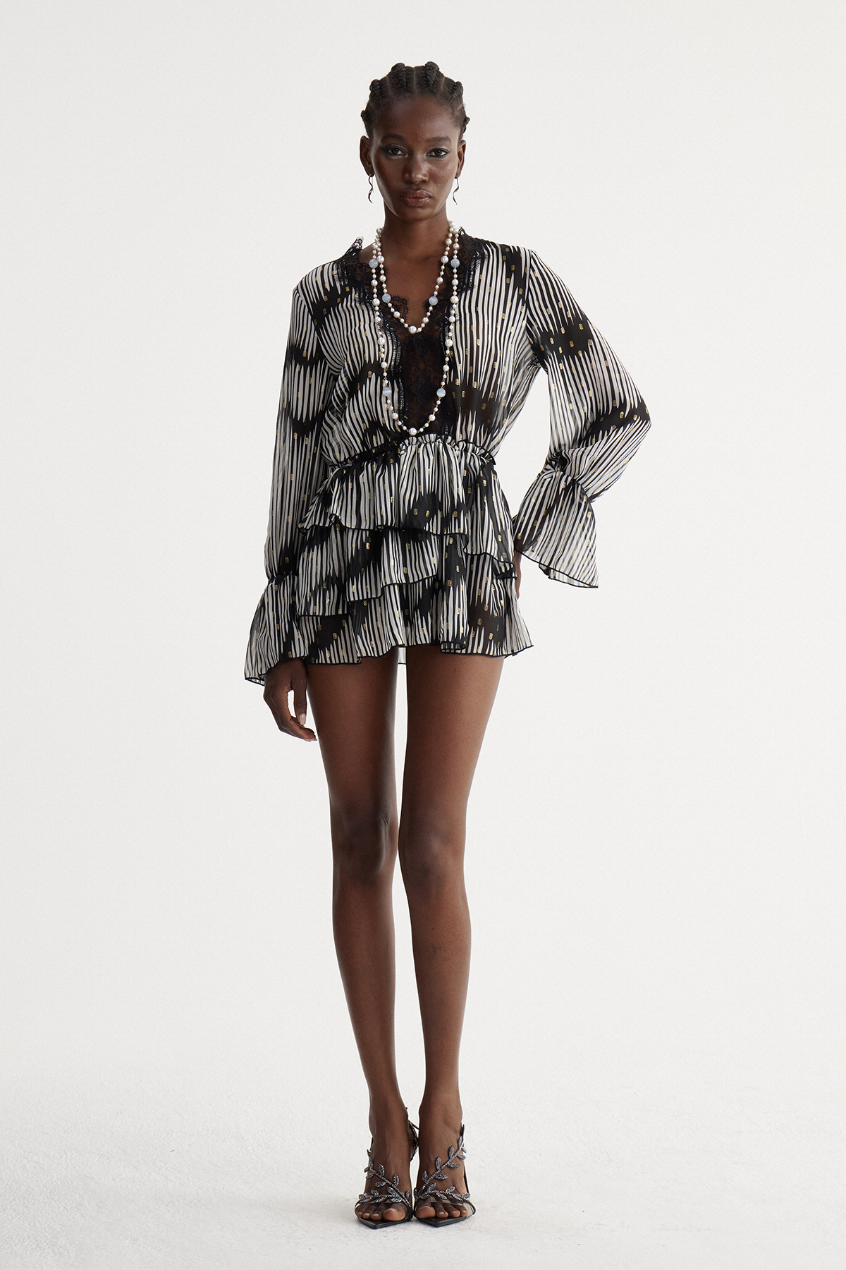 Iouda Lace Tiered Mini Dress