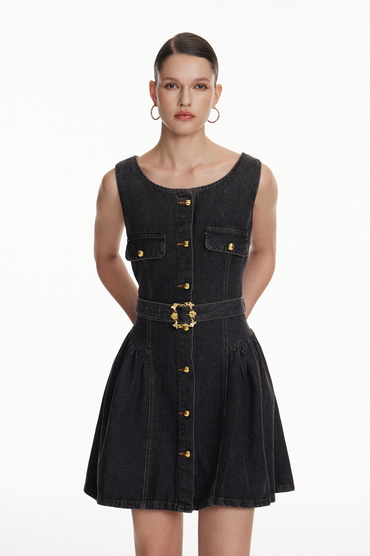 Ioudas Denim Belt Mini Dress
