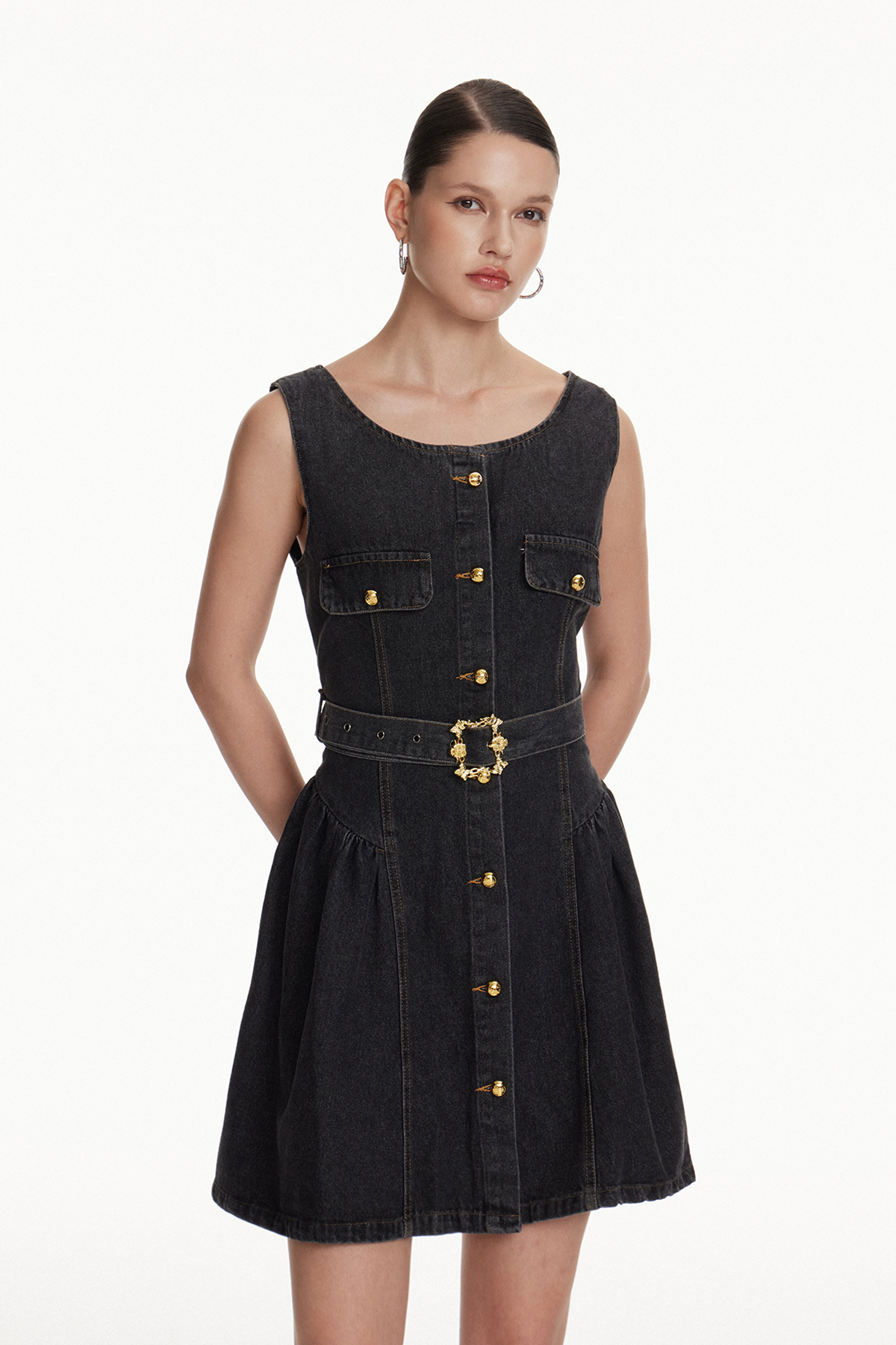 Ioudas Denim Belt Mini Dress