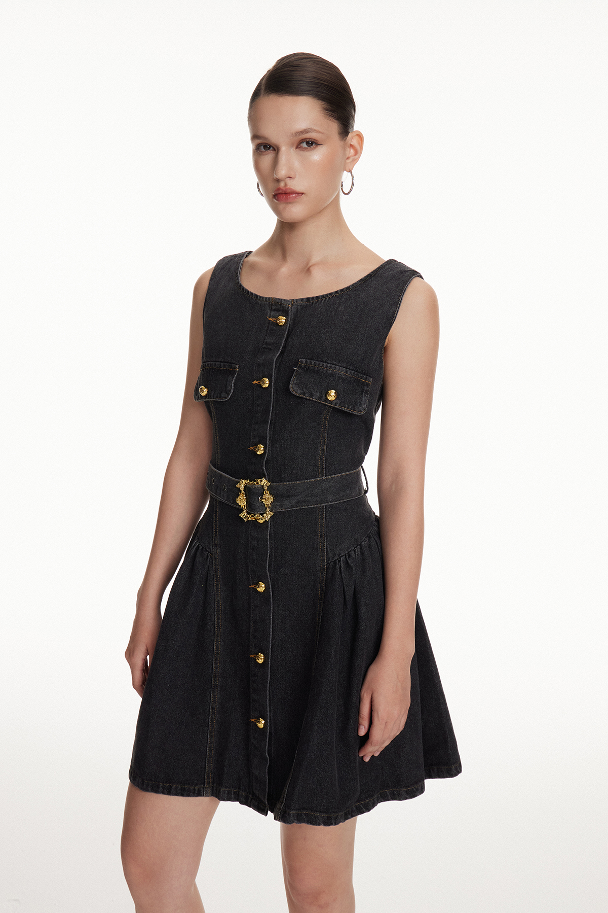 Ioudas Denim Belt Mini Dress