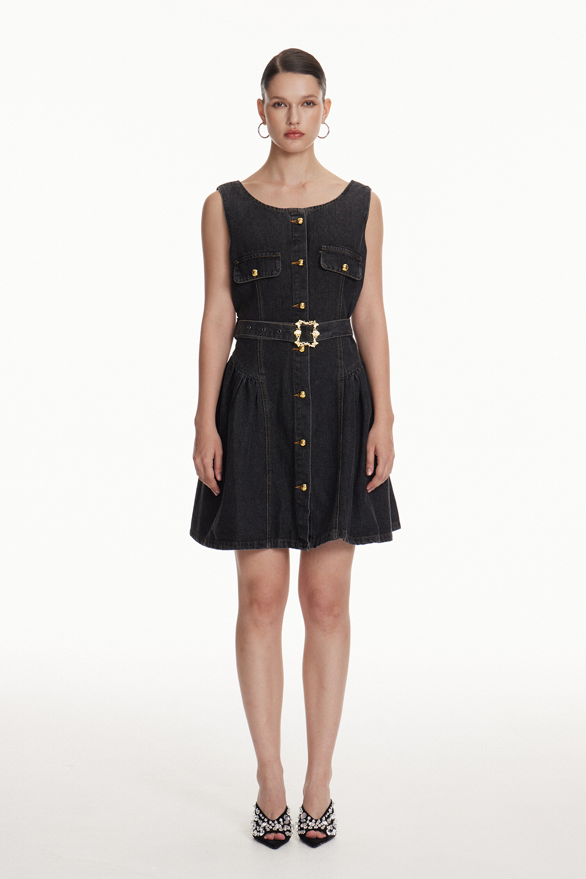 Ioudas Denim Belt Mini Dress